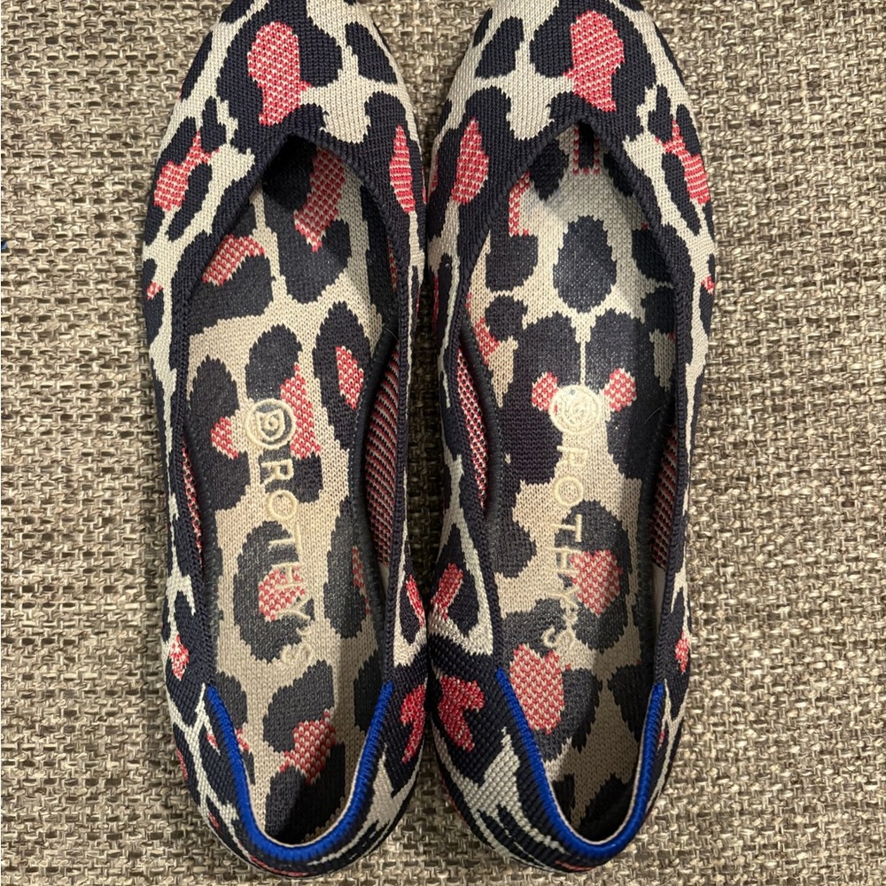 Rothy's Black and Pink Leopard Flats